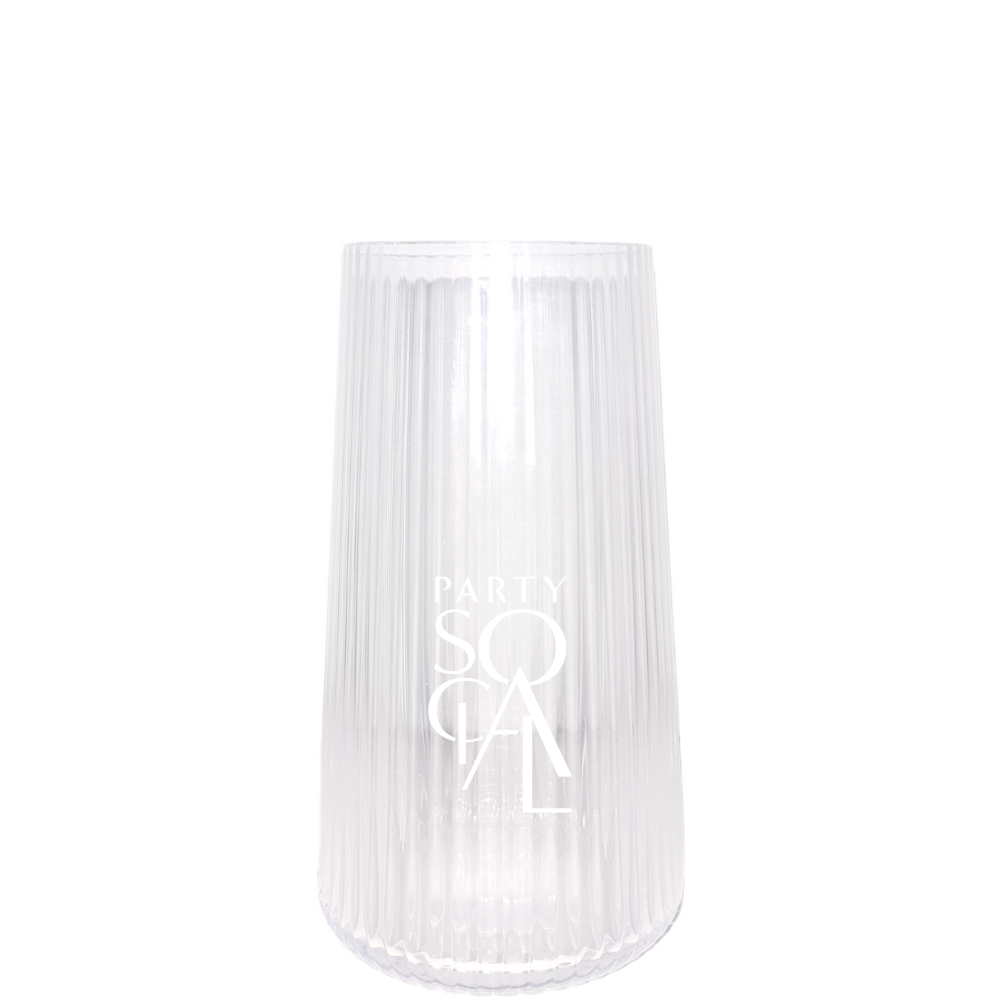 Clear Lined Glasses with a minimalist design, ideal for events. Transparent and sleek, perfect for enhancing party aesthetics with modern sophistication.