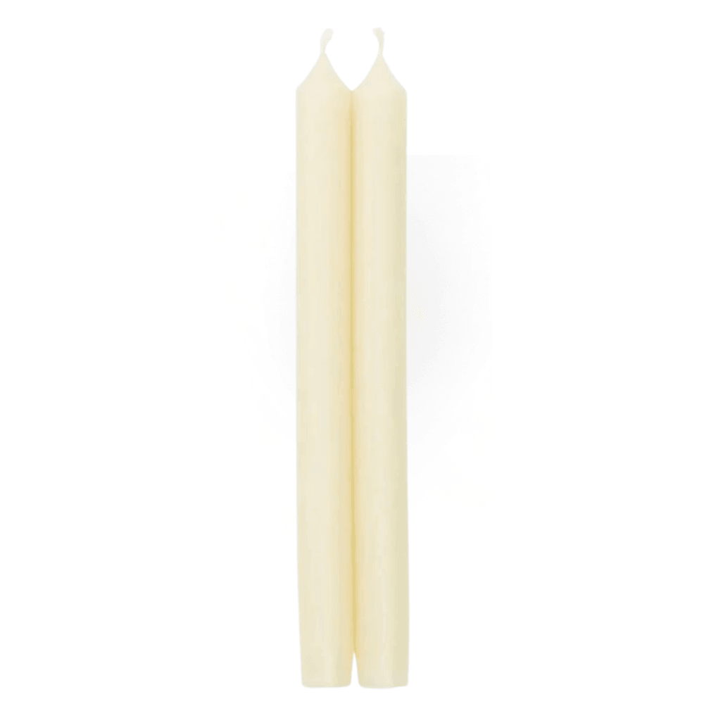 A pair of elegant 12-inch crown candles made with a paraffin and palm wax blend, featuring a lead-free cotton wick for a clean burn. Smokeless and dripless, these candles add warmth and charm to any table setting or décor.