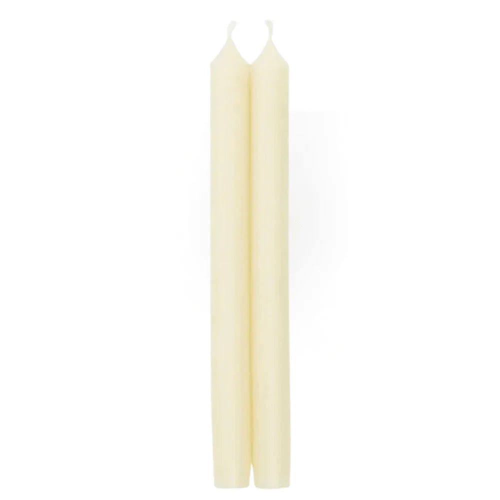A pair of elegant 12-inch crown candles made with a paraffin and palm wax blend, featuring a lead-free cotton wick for a clean burn. Smokeless and dripless, these candles add warmth and charm to any table setting or décor.