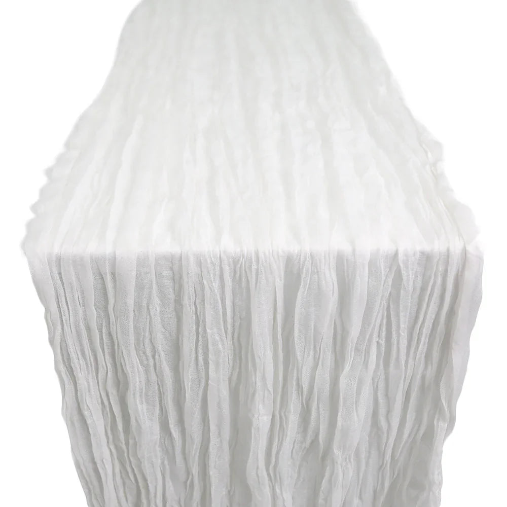 GAUZE TABLE RUNNERS featuring a premium gauze fabric with a pleated pattern, perfect for adding a unique style to special occasion tabletops.