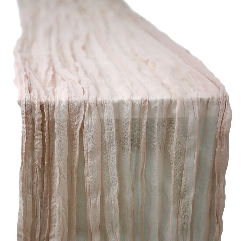 Gauze Table Runners showcasing a premium creased fabric, ideal for adding elegance to special occasion tablescapes.