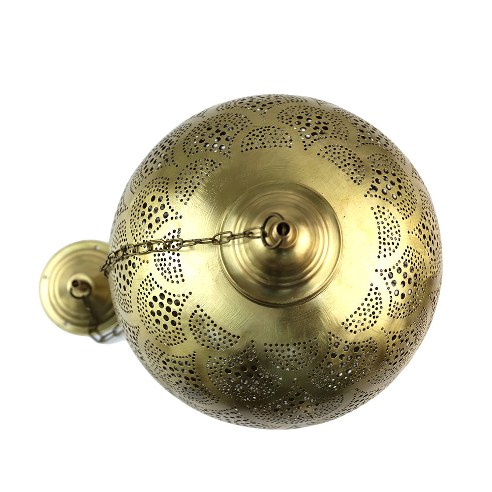 Brass Hanging Pendant with chain, designed for a candle, ideal for event decor.