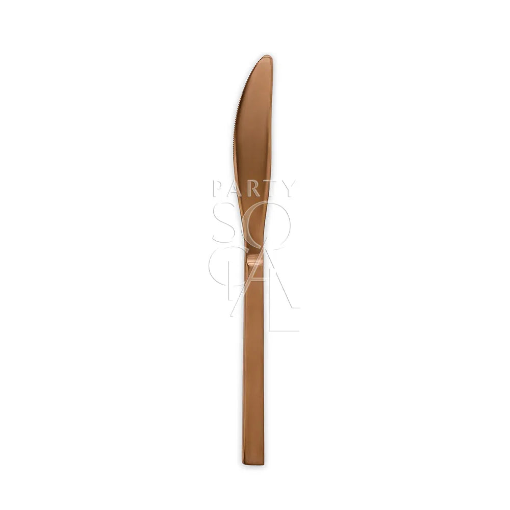 CUTLERY ROSE GOLD: A stylish brown knife with a wooden handle, ideal for elegant tablescapes and available individually for AED 5 at Party Social.