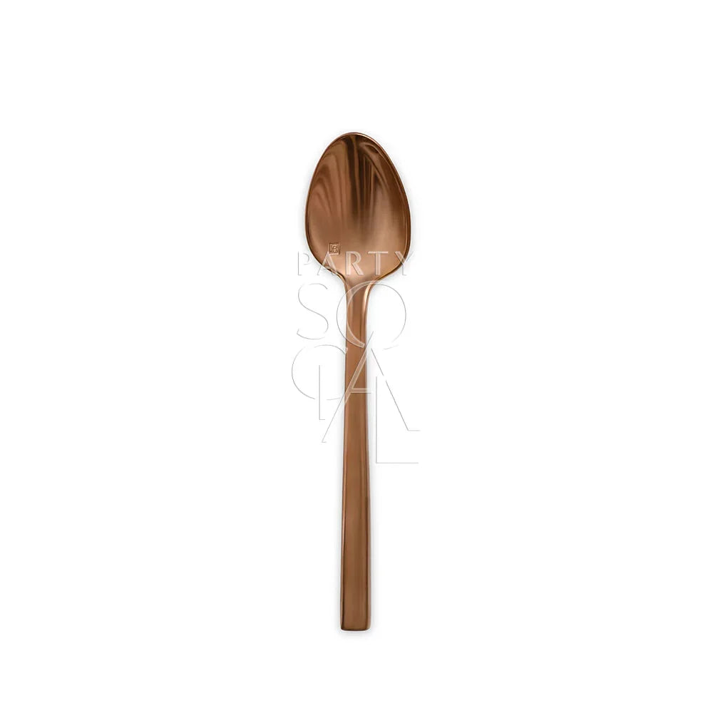 CUTLERY ROSE GOLD: A stylish rose gold spoon perfect for enhancing your tablescape, available at Party Social for AED 5 each. Ideal for elegant events.