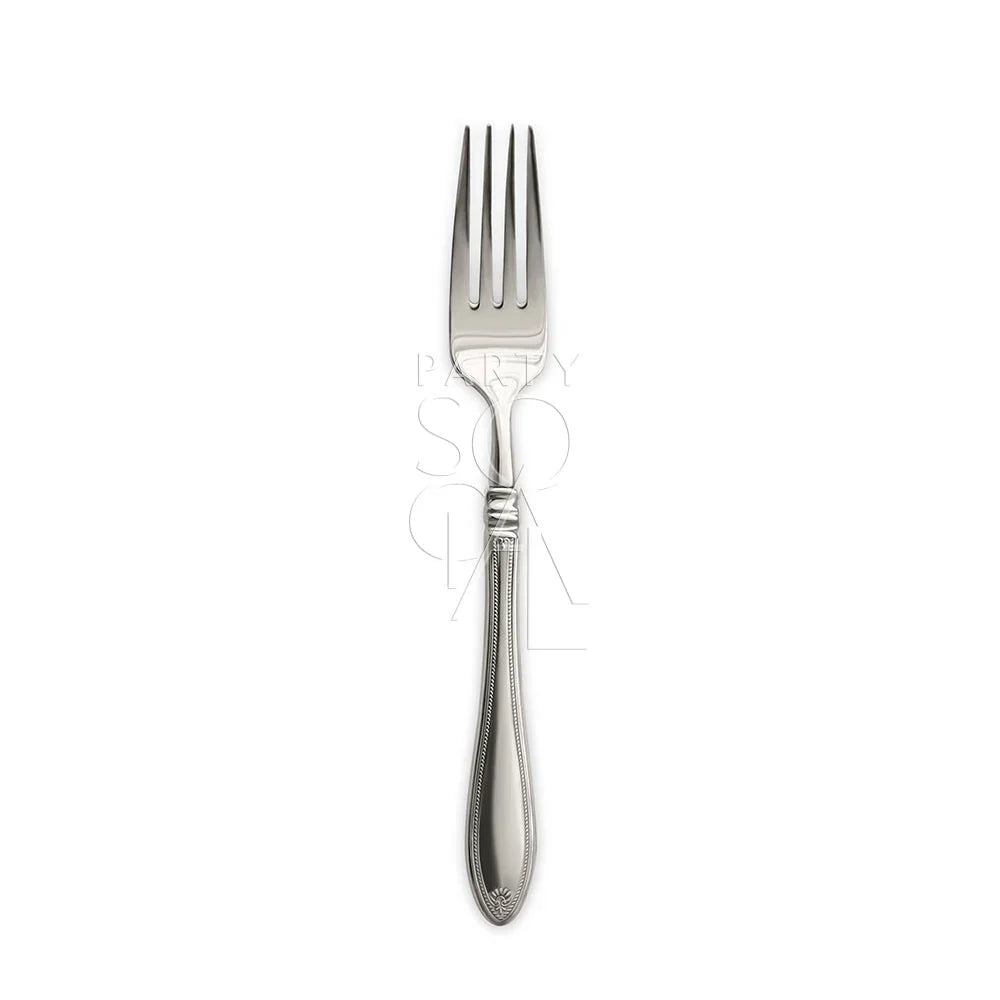 CUTLERY SHERATON: A close-up of a silver fork and knife from the elegant Oneida Sheraton collection, ideal for enhancing any event&