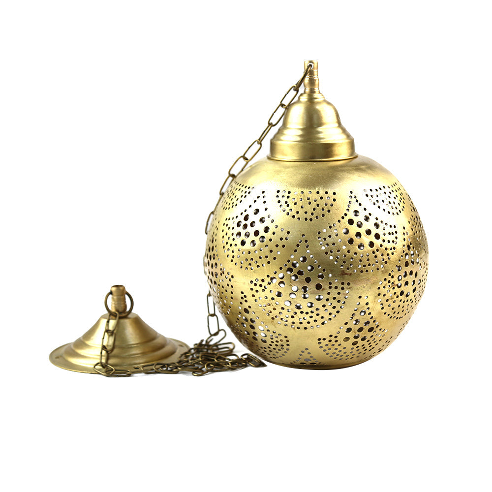 Brass Hanging Pendant with a chain, designed for candle placement, ideal for enhancing party atmospheres.