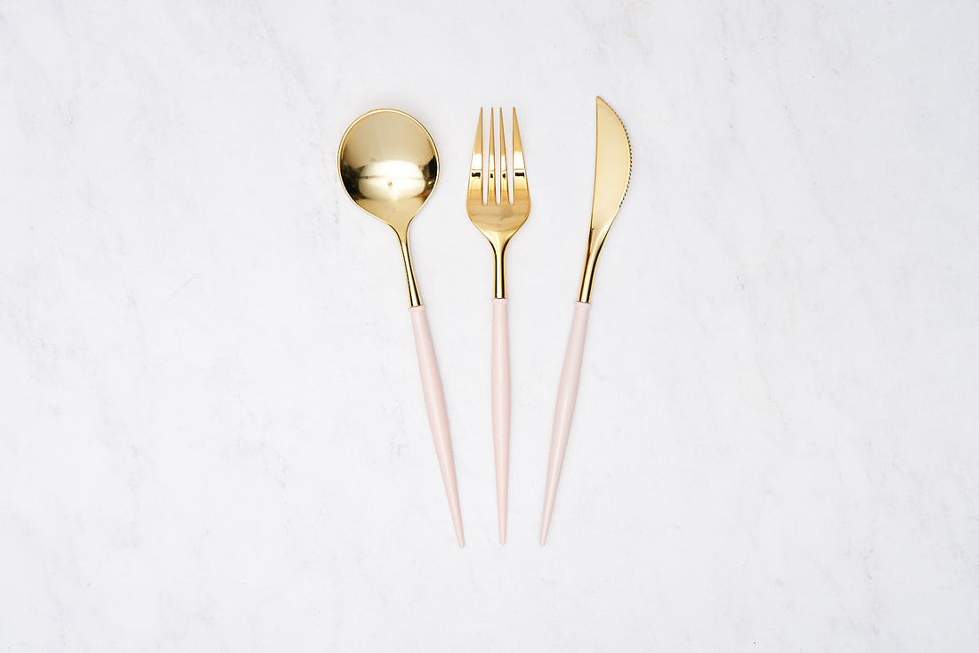 Bella Plastic Cutlery in Gold and Pink