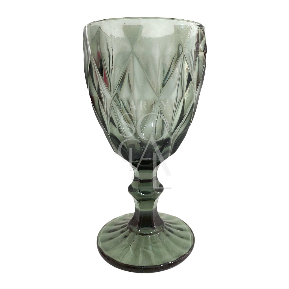 Vintage diamond pattern goblet with intricate design, ideal for enhancing a table setting at weddings or dinner parties.