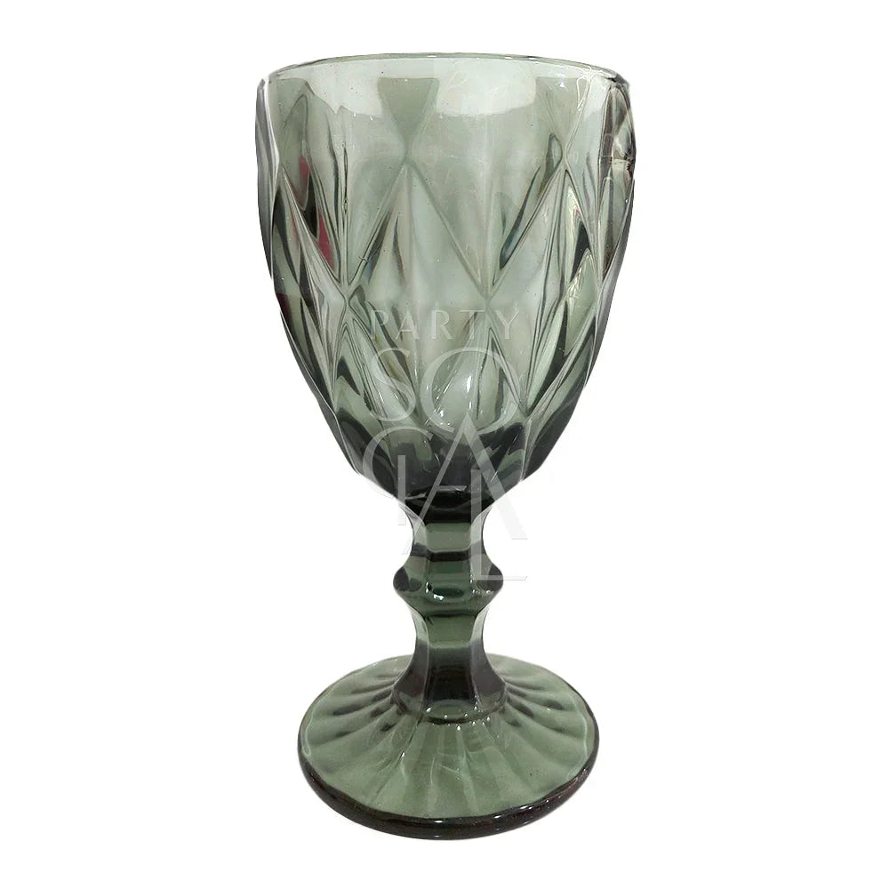 Vintage diamond pattern goblet with intricate design, ideal for enhancing a table setting at weddings or dinner parties.