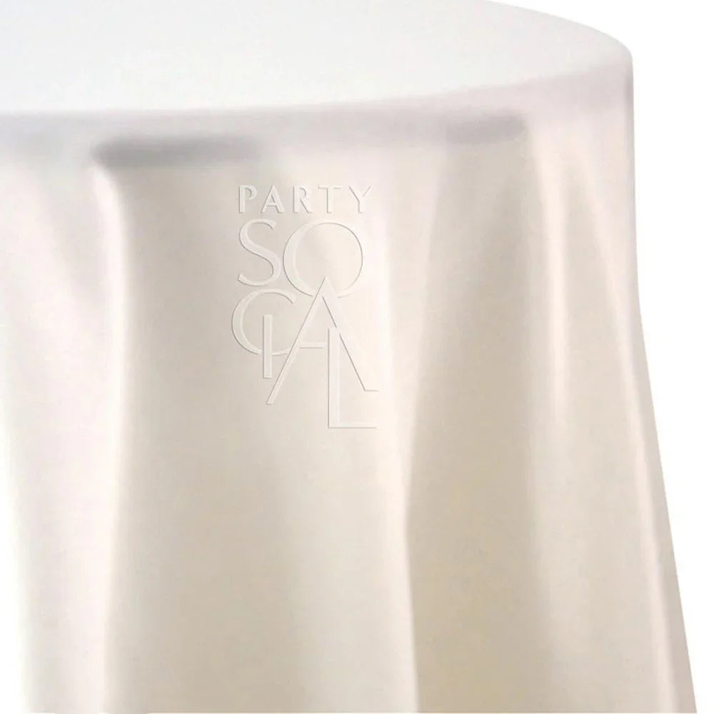ROUND TABLECLOTH SATIN: Premium satin tablecloth featuring a subtle logo, ideal for enhancing any special occasion setup. Suitable for events hosted by Party Social.