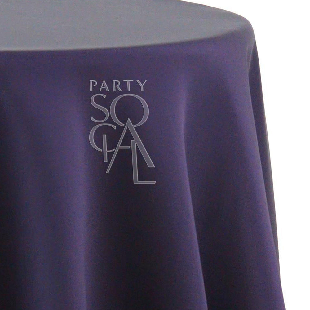 Round Tablecloth Satin featuring a subtle logo, ideal for special occasions. Premium quality, dimension 335cm diameter, part of Party Social&