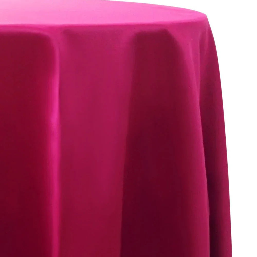ROUND TABLECLOTH SATIN, premium satin tablecloth ideal for special occasions, shown draped over a round table. Perfect for enhancing event decor.
