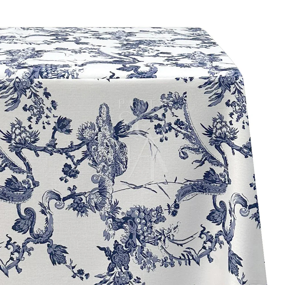 TOILE DE JOUY PRINT RECTANGULAR TABLECLOTH featuring an elegant floral pattern, ideal for enhancing dining setups at weddings, dinner parties, and special occasions.