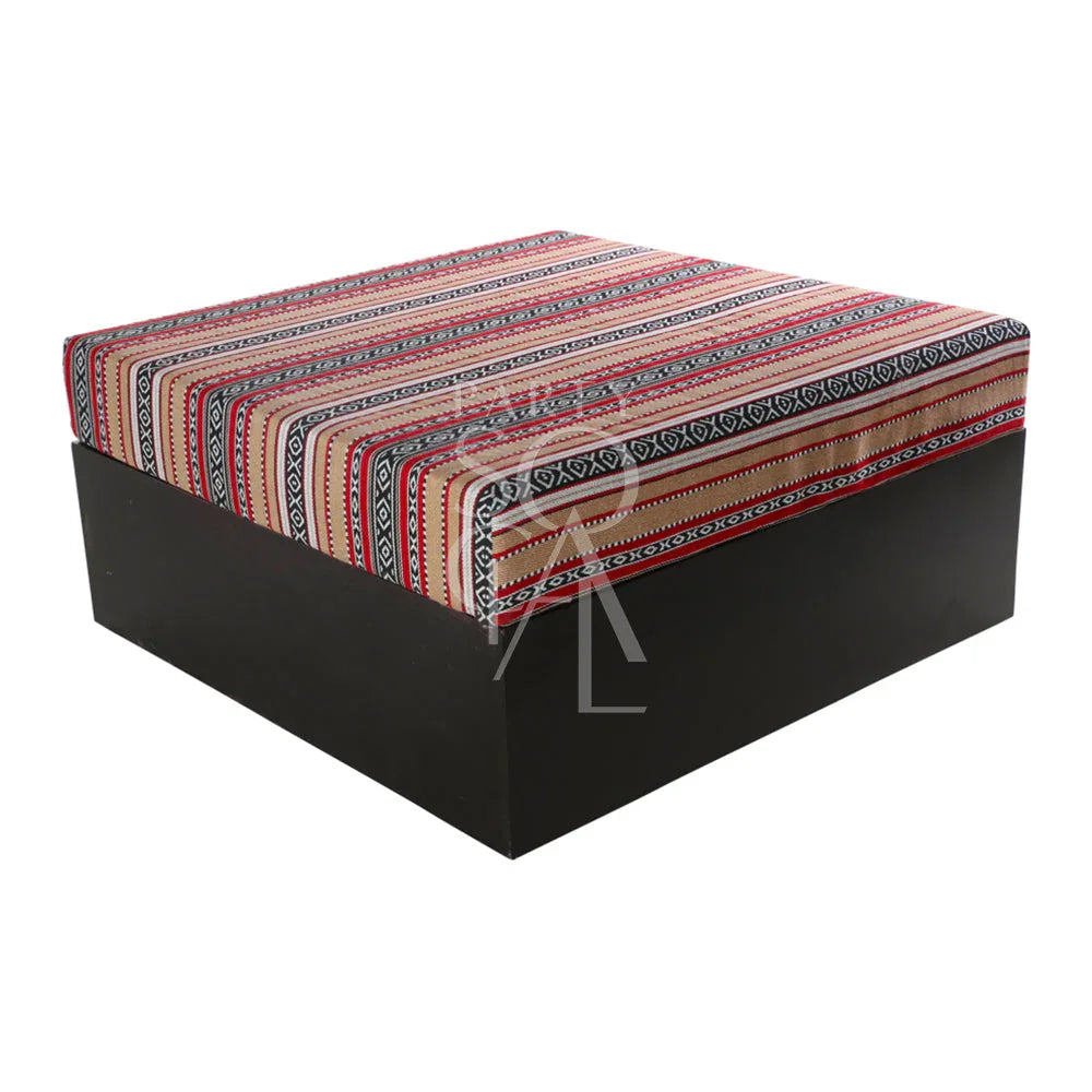 SOFA ISLAND: Modern ottoman-style seating with a colorful cloth cover, ideal for lounge areas. Dimensions: 100cm L x 100cm W x 45cm H.