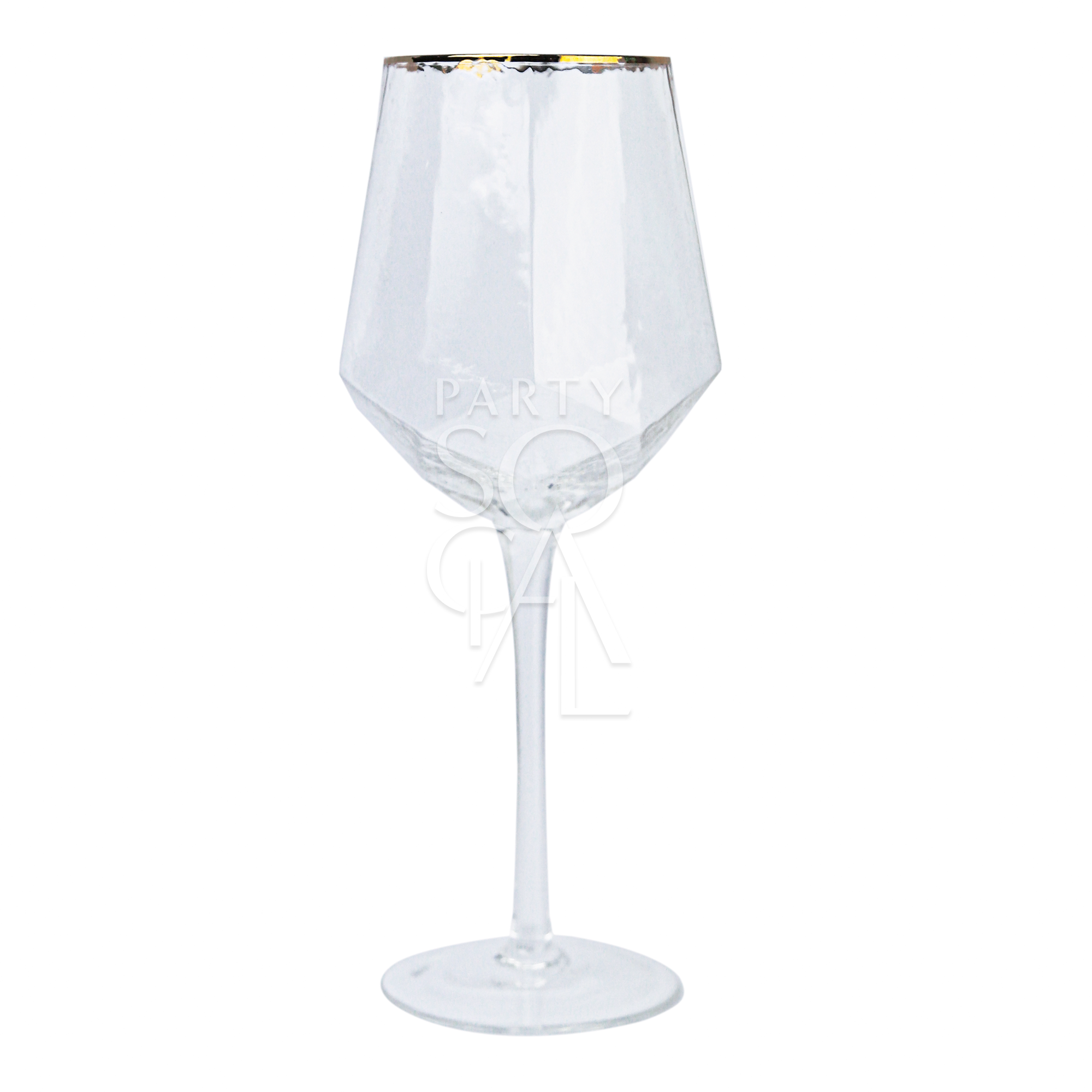 GOLD RIMMED GEOMETRIC GLASS with a gold rim, perfect for elevating any event setting with its elegant design.