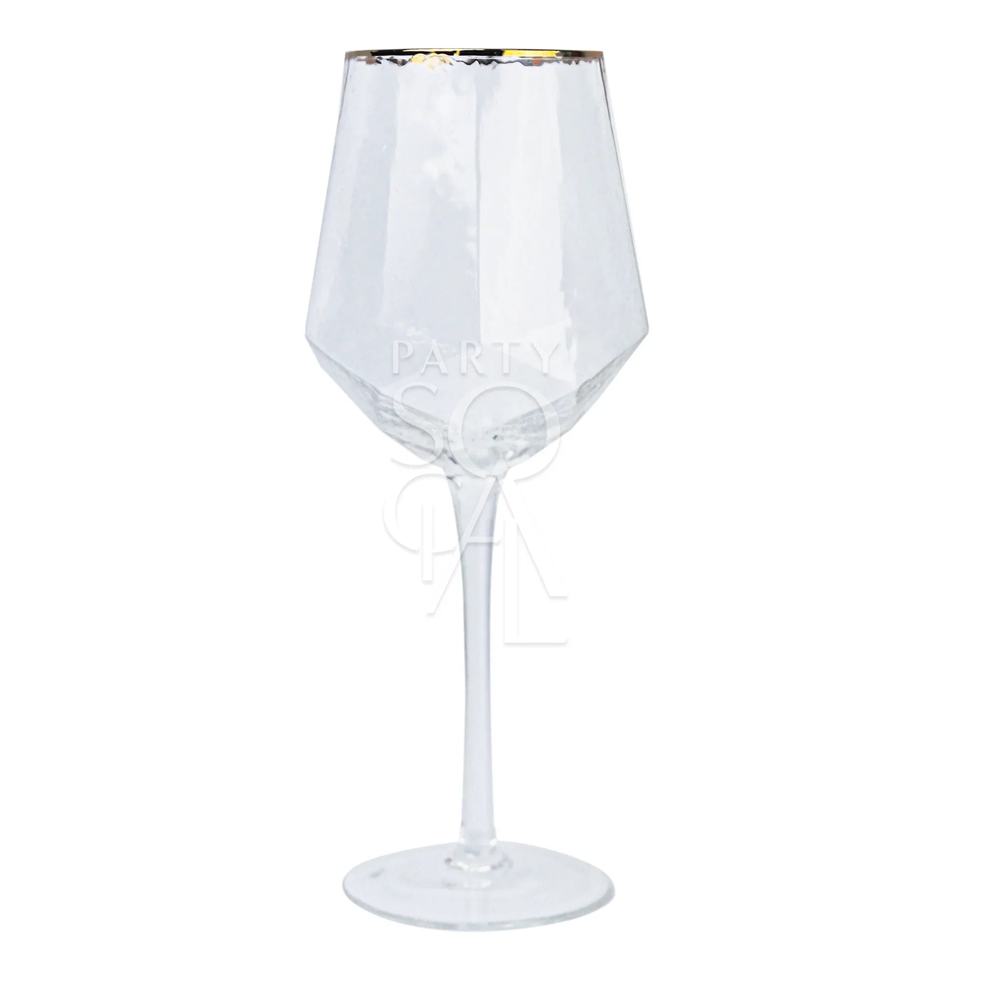 GOLD RIMMED GEOMETRIC GLASS with a gold rim, perfect for elevating any event setting with its elegant design.