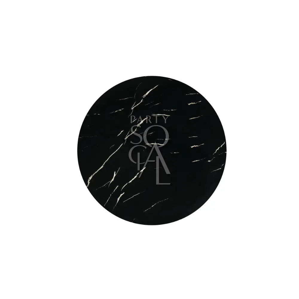 BLACK WIRE COCKTAIL TABLE-BLACK MARBLE TOP: A chic table with a black marble-style surface and geometric wire base, ideal for sophisticated events and gatherings.