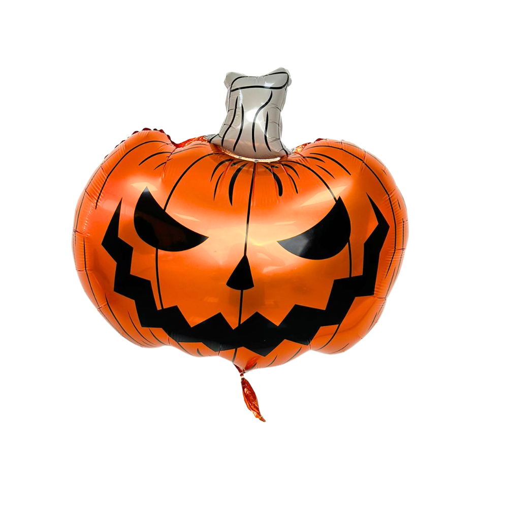 Pumpkin Foil Balloon with a black smiley face, perfect for Halloween parties, adding a fun and festive touch to your event decor.