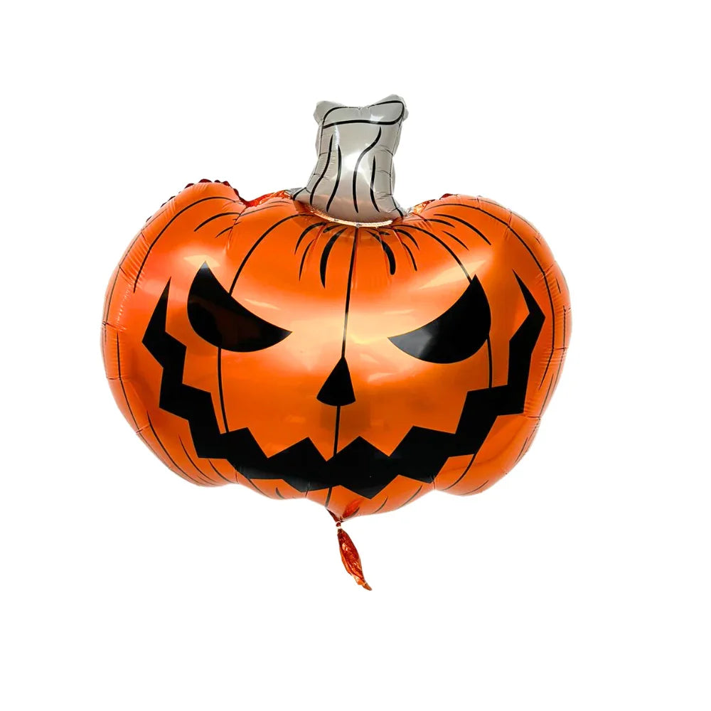 Pumpkin Foil Balloon with a black smiley face, perfect for Halloween parties, adding a fun and festive touch to your event decor.