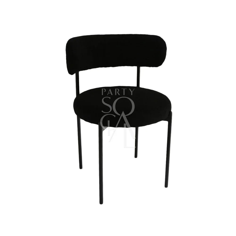 BOUCLE CHAIRS: Black cushioned chair with modern design, ideal for weddings and corporate events, available at Party Social.