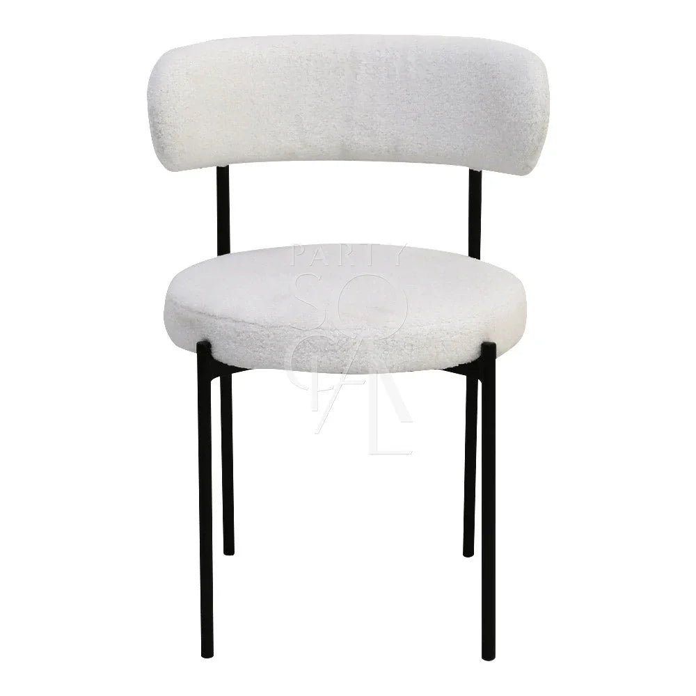 BOUCLE CHAIRS: A stylish modern chair with black legs, ideal for weddings and corporate events, available at Party Social.