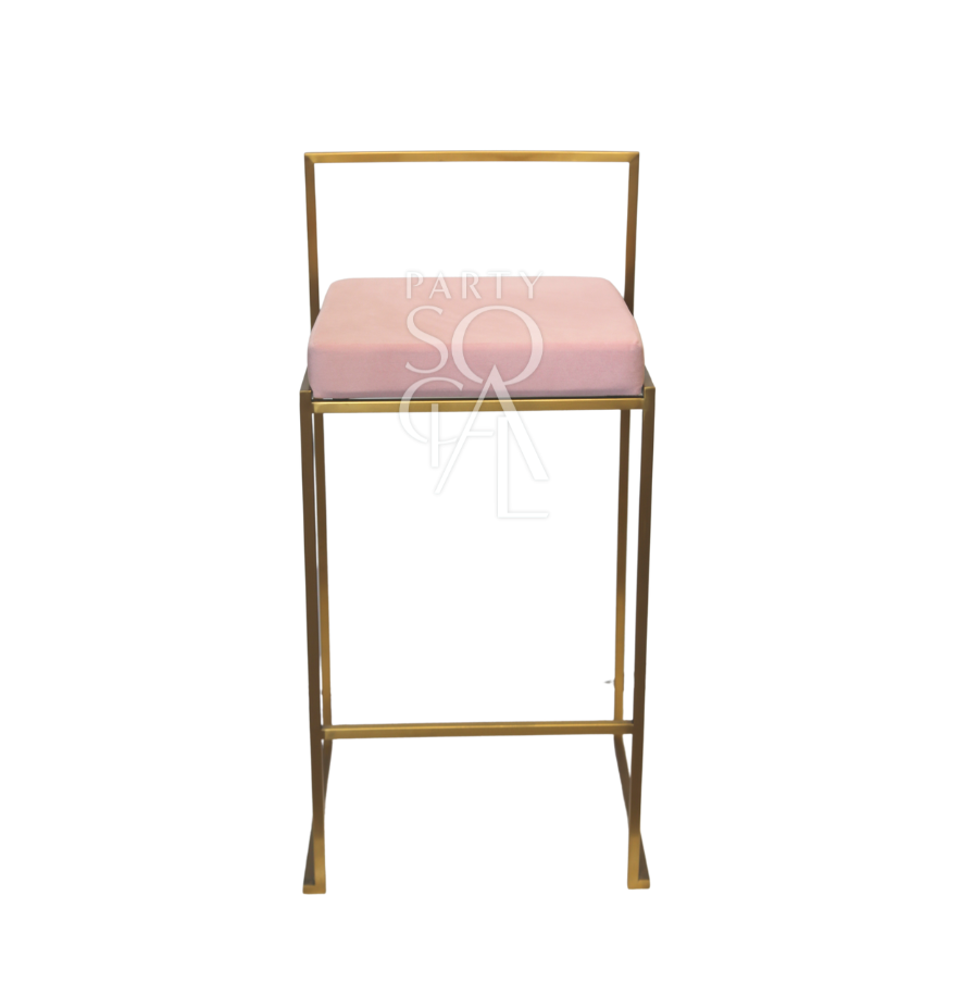 CHARLOTTE CANTILEVER VELVET STOOL featuring an armless design with a pink cushion on a gold frame, ideal for elegant events and functions.
