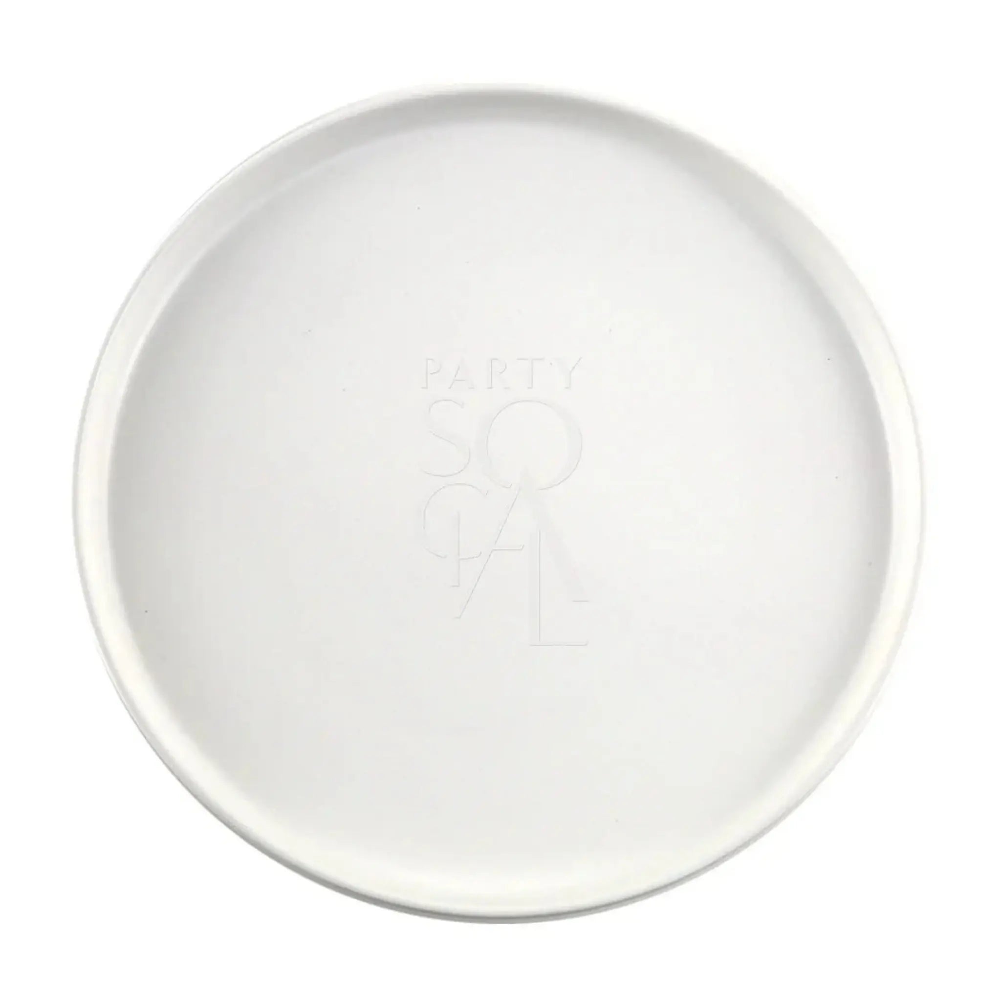 Ceramic Plates- White: Overhead view of a 31cm round, elegant white ceramic plate with a raised rim, perfect for elevating any table setting.