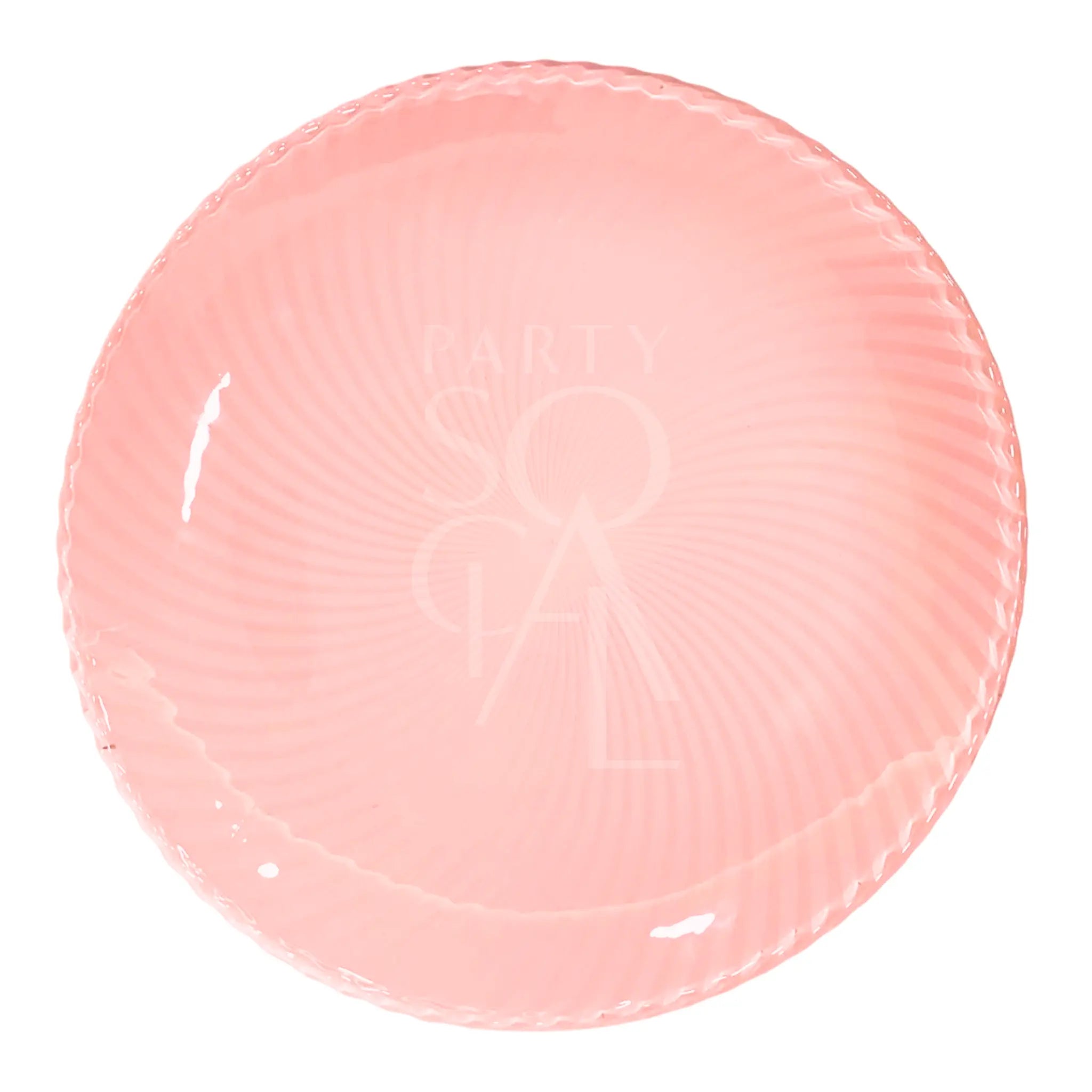 Pink Curve Lined Charger Plate, features a spiral texture and “PARTY SOCIAL” text, ideal for enhancing elegant table settings. Diameter: 30.5cm.