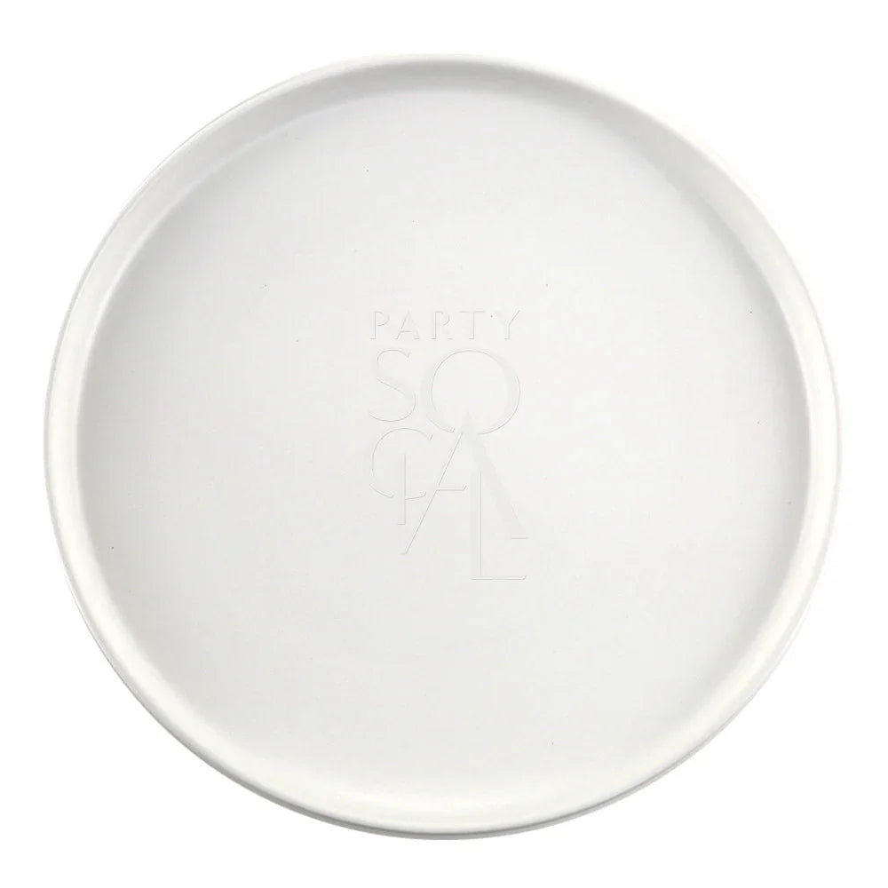 CERAMIC PLATES - WHITE: Elegant white ceramic plate featuring text design, ideal for enhancing dining settings. Perfect for weddings and special occasions. Available in various sizes for versatility.