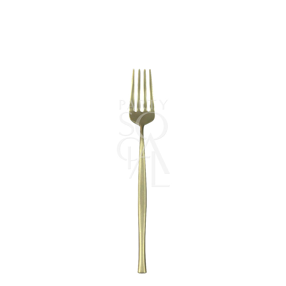 CUTLERY MODERN CHAMPAGNE: Close-up of a stylish champagne-colored fork from Party Social, ideal for enhancing table settings at events and special occasions.