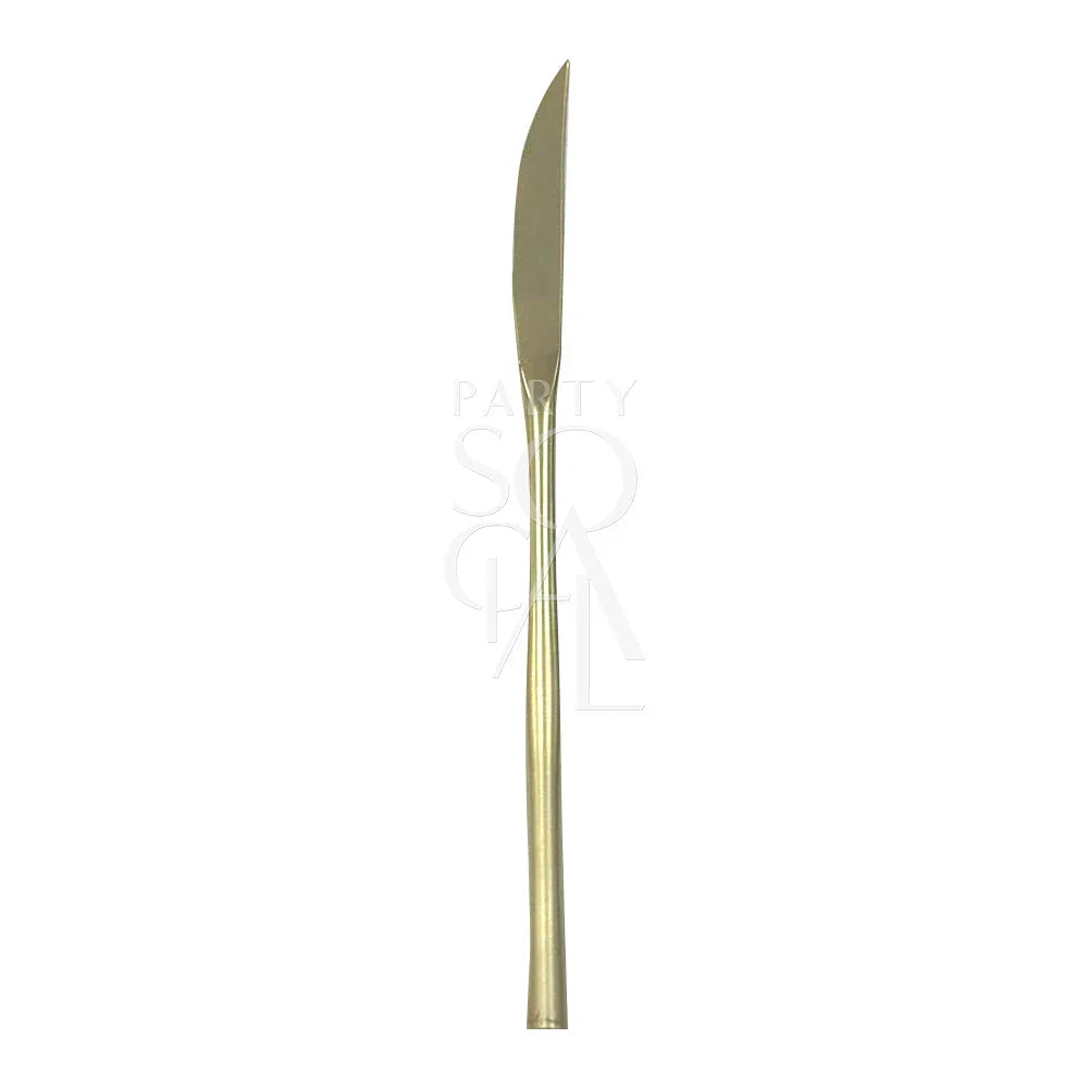 CUTLERY MODERN CHAMPAGNE: A close-up of a stylish knife, part of a modern champagne-colored cutlery set, ideal for elevating dining experiences.