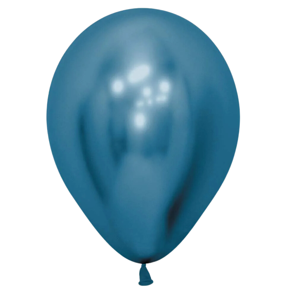 Chrome Blue balloon, ideal for party decorations, features a subtle glow effect perfect for enhancing event atmospheres. Available at Party Social.