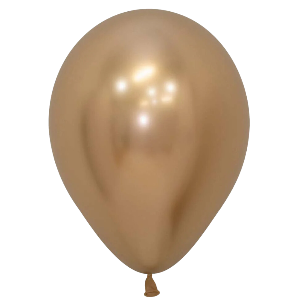 Chrome Gold balloon on a white background, ideal for enhancing festive decor at weddings or parties, available from Party Social.