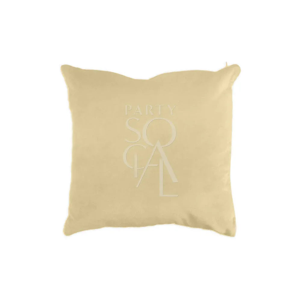 CUSHION COVER VELVET: A premium velvet cushion cover featuring a subtle logo, ideal for adding elegance to party decor.