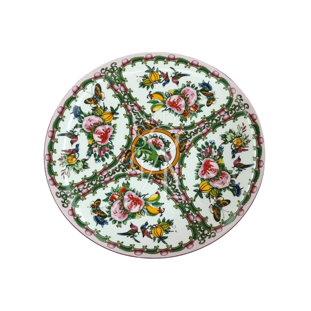 Floral Patterned Plates featuring intricate flowers and butterflies, ideal for adding elegance to any party setting or event.