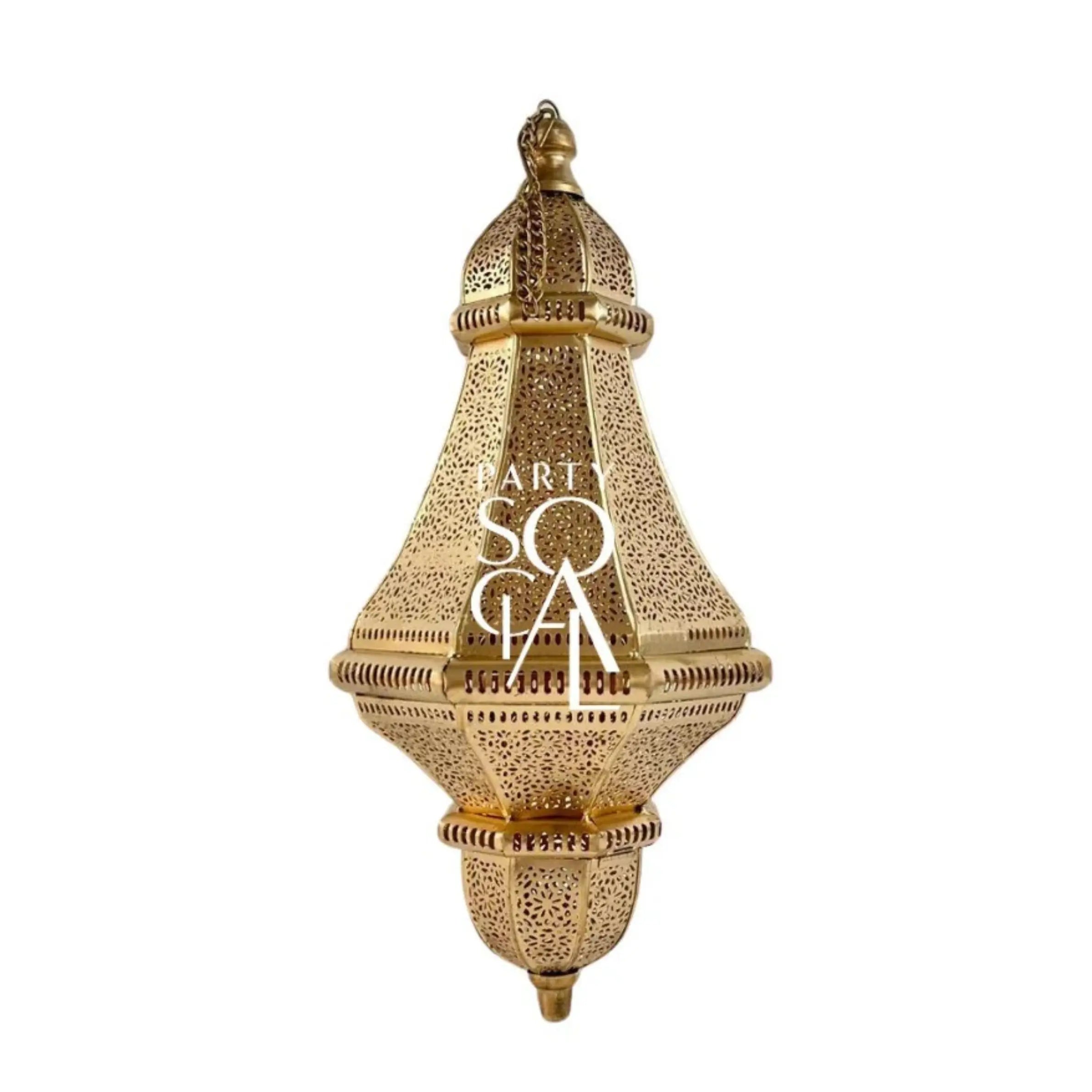 Cone Moroccan Hanging Pendant, featuring intricate rose gold designs, suitable for candle lighting, ideal for adding elegance to any event setting.