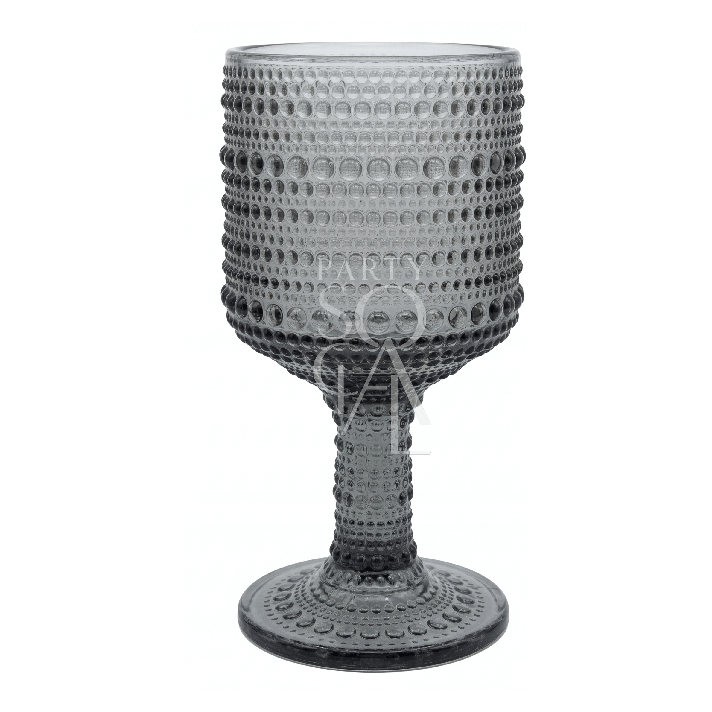 Grey Vintage Pearl Tumbler with hobnail texture, smoky-gray glass, ideal for elegant events. Perfect for weddings and parties, enhancing any tablescape with its modern design.