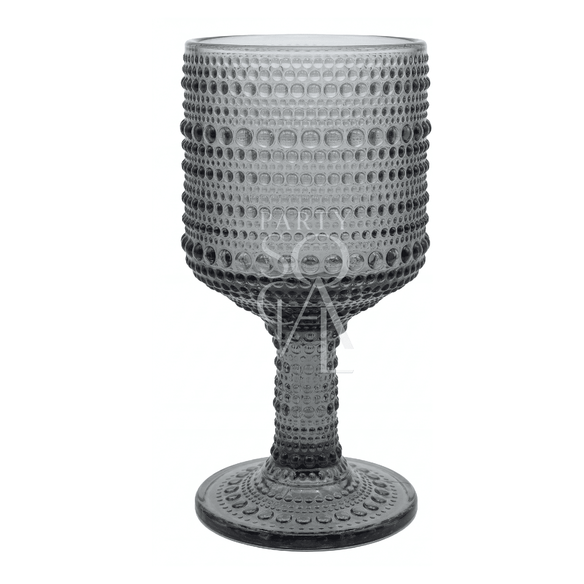 Grey Vintage Pearl Tumbler with hobnail texture, smoky-gray glass, ideal for elegant events. Perfect for weddings and parties, enhancing any tablescape with its modern design.