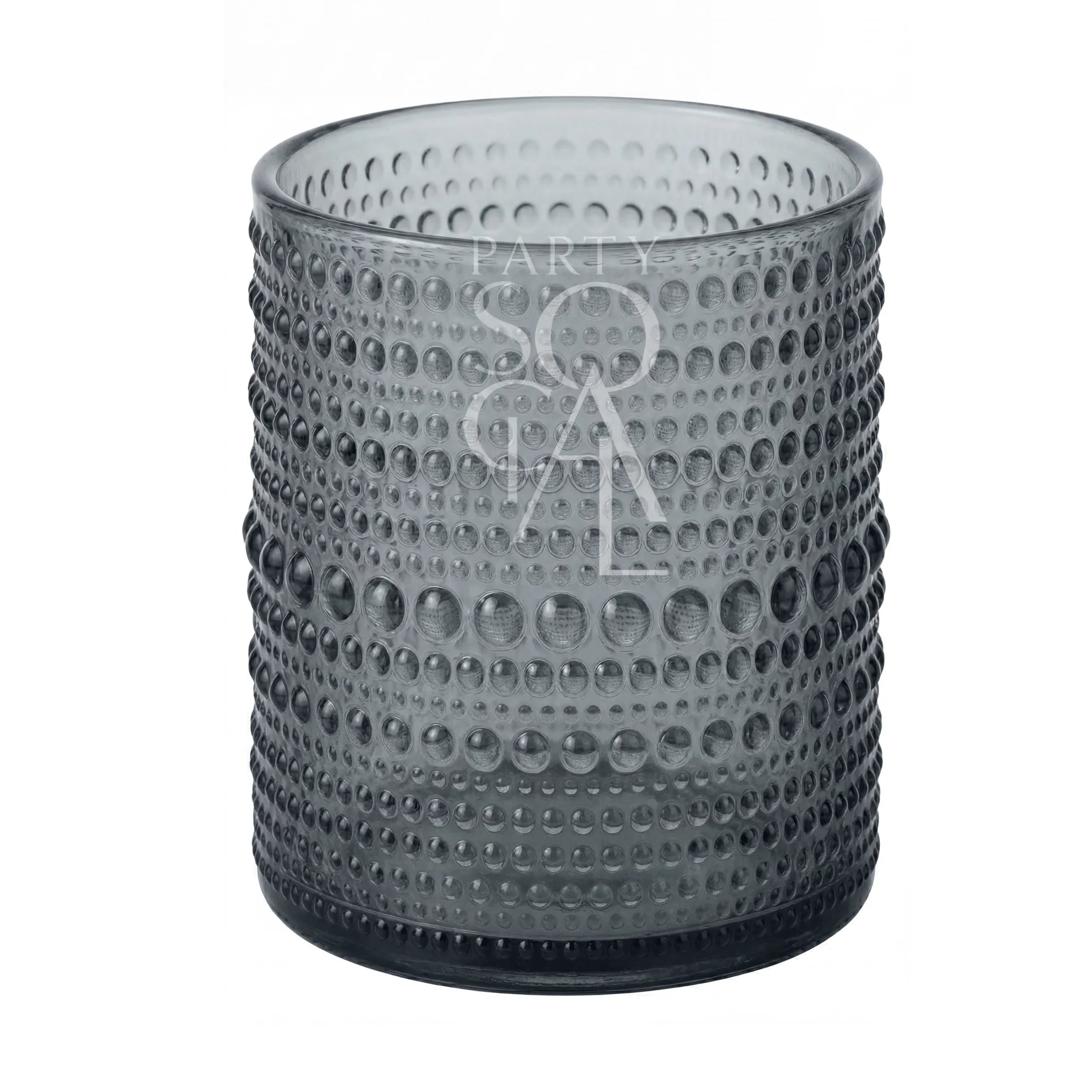 Grey Vintage Pearl Tumbler with hobnail texture, ideal for elegant tablescapes at weddings or parties. Smoked glass design adds a refined touch.