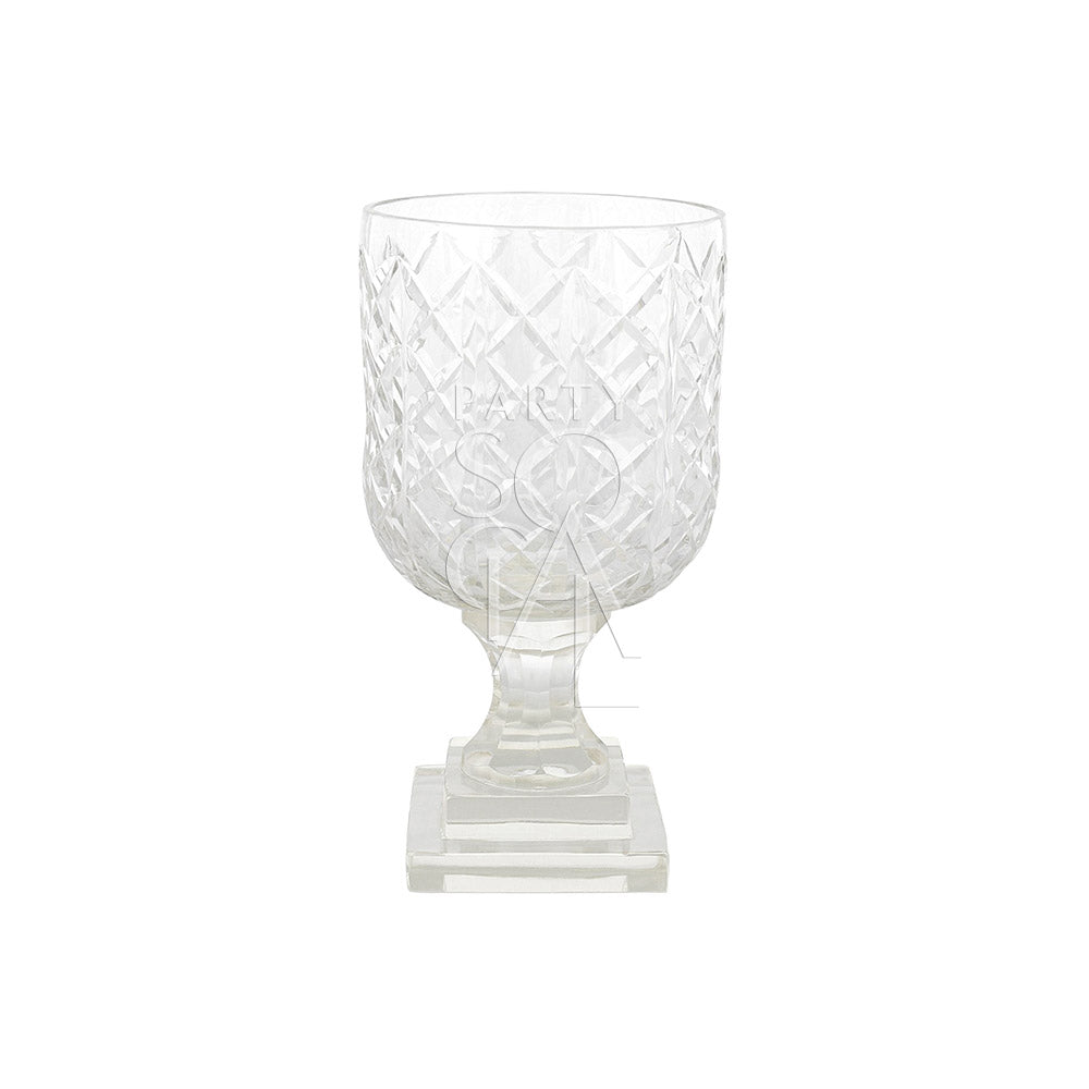 Crystal Cut Vase, intricately designed glass tableware, perfect for enhancing any event setting with elegance. Ideal for displaying flowers on tables or consoles.