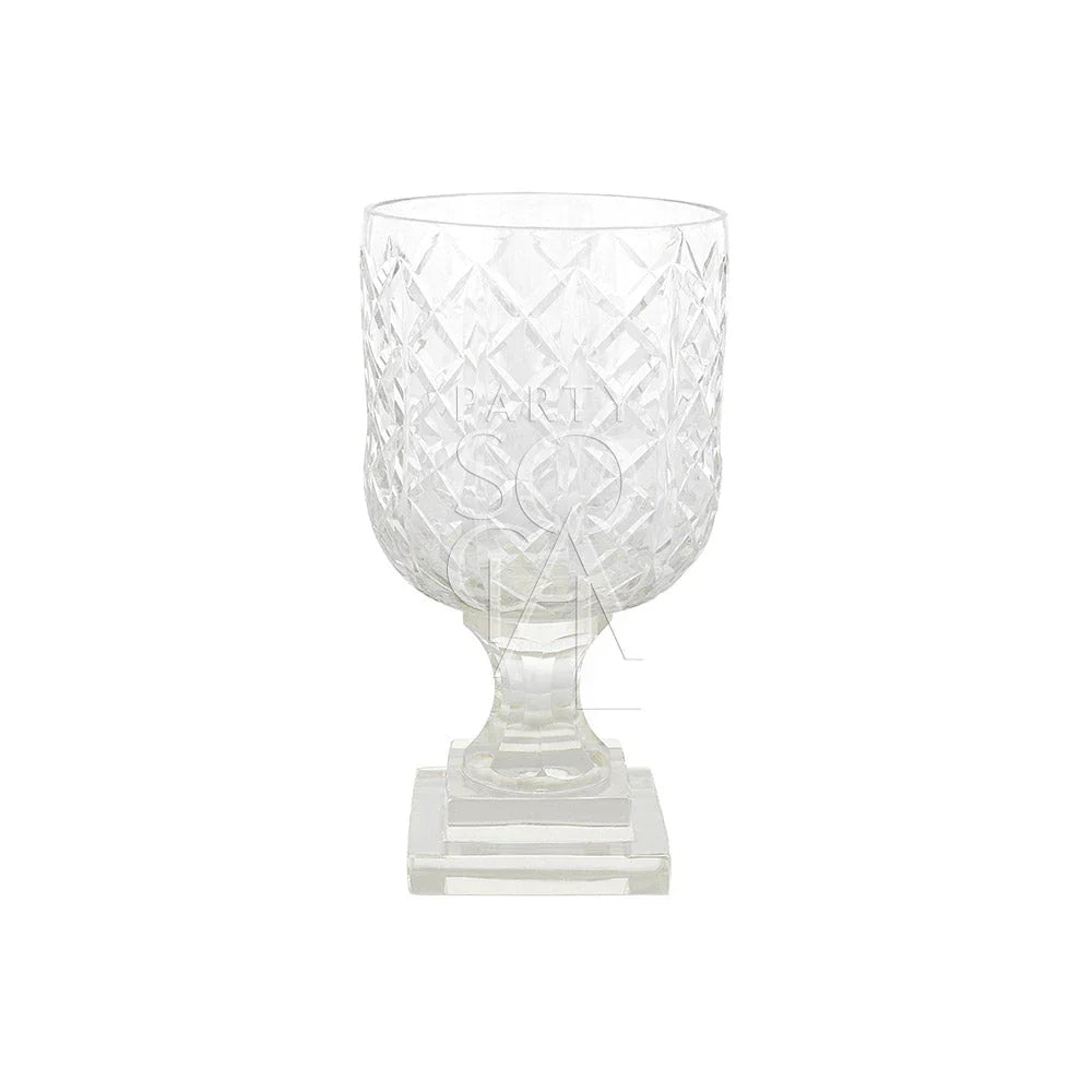 Crystal Cut Vase, intricately designed glass tableware, perfect for enhancing any event setting with elegance. Ideal for displaying flowers on tables or consoles.