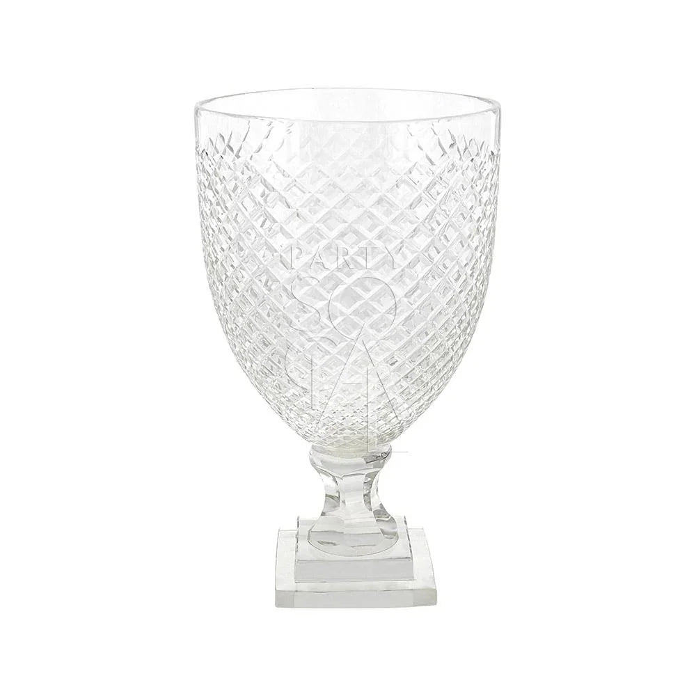 Crystal Cut Vase displayed, showcasing intricate design suitable for enhancing table settings at events. Available in three sizes, ideal for decorative purposes or floral arrangements.