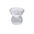 CRYSTAL GLASS CANDLE HOLDER: A faceted glass candle holder, ideal for premium events. Complements crystal, silver, and gold items. Dimensions: 10.5cm H x 9.5cm Dia.