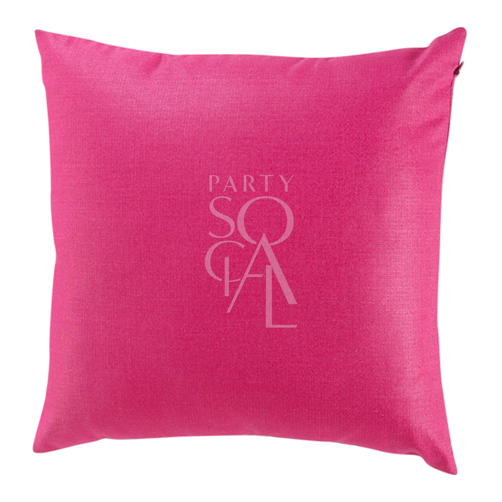 CUSHION COVER LINEN BLEND: Pink linen-blend cushion cover featuring a logo, ideal for enhancing event decor, available in multiple sizes.