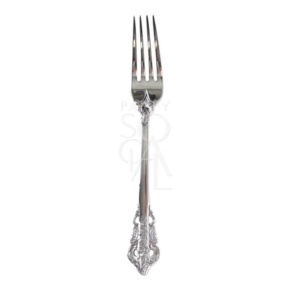 Vintage silver fork, part of the CUTLERY VINTAGE SILVER (SET OF 4 PIECE), ideal for elegant table settings at parties and special occasions.