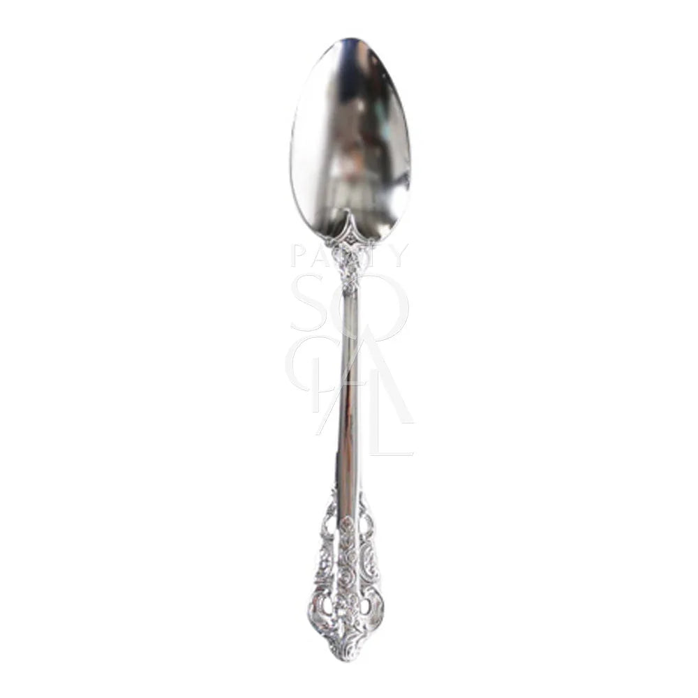 Cutlery Vintage Silver (Set of 4 Piece) - A close-up of a vintage silver spoon, part of a striking cutlery set for elegant dining occasions.