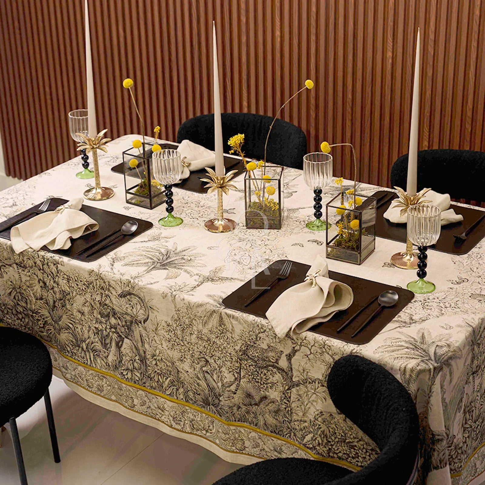 Tapered Smokeless and Dripless Tall Candles, 42cm, elegantly displayed on a table set with tablecloth, glassware, and cutlery. Perfect for adding warmth to weddings, dinners, and special events.