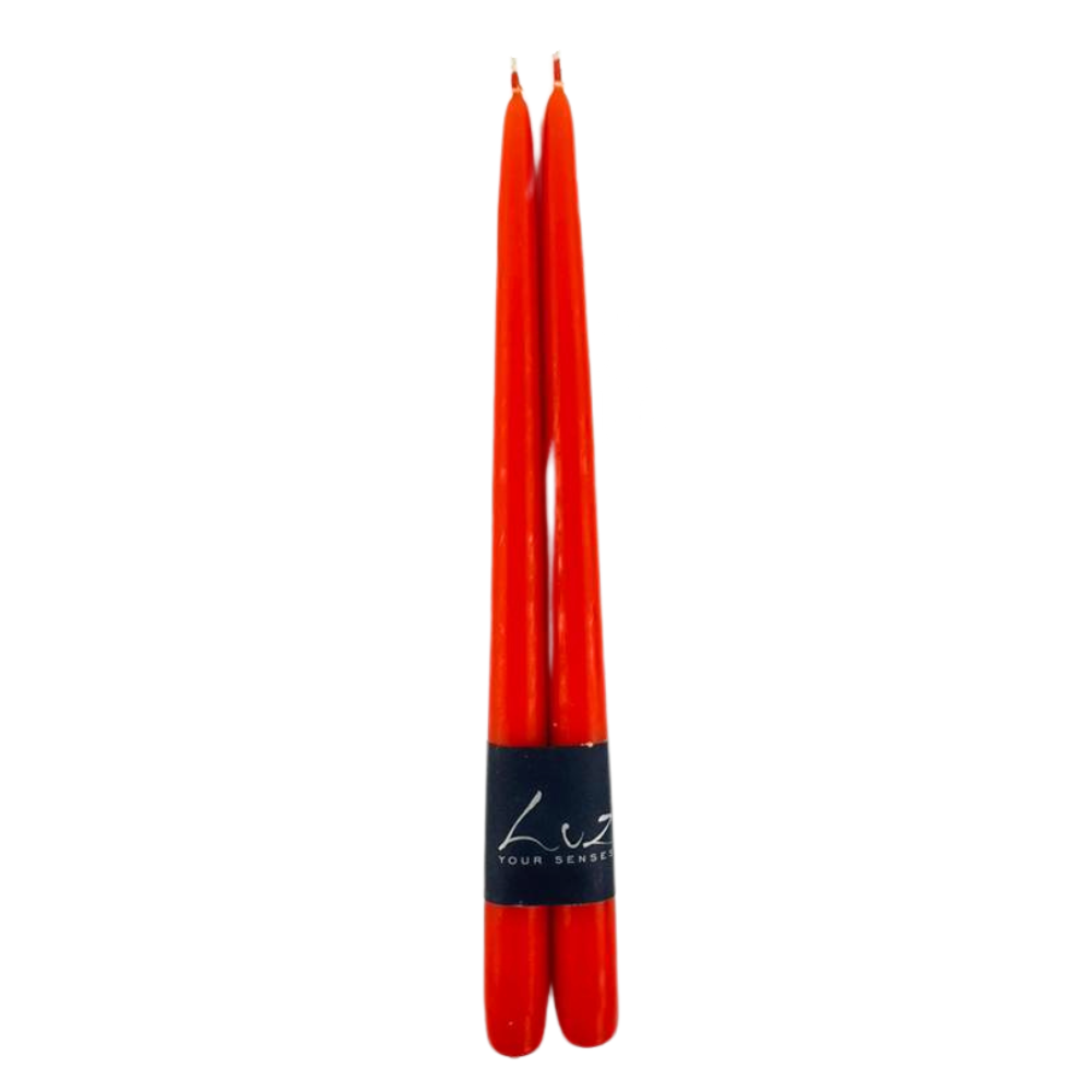Alt text: A pair of artisan-made, 30cm tapered smokeless candles, perfect for adding a warm ambience to any event setting.