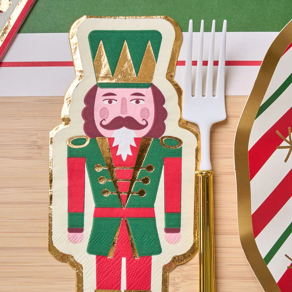 Assorted Nutcracker Salad Plate, featuring a colorful nutcracker design, perfect for holiday gatherings. Comes in a set of 8, ideal for festive occasions.