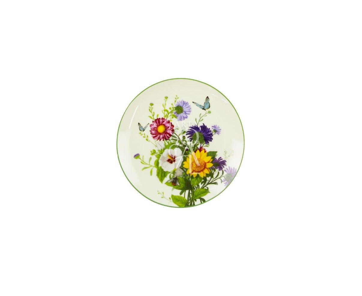 Vintage Floral Plates featuring flowers and butterflies, ideal for elegant table settings. Available in dinner, dessert, and B&B sizes. Perfect for parties and events.